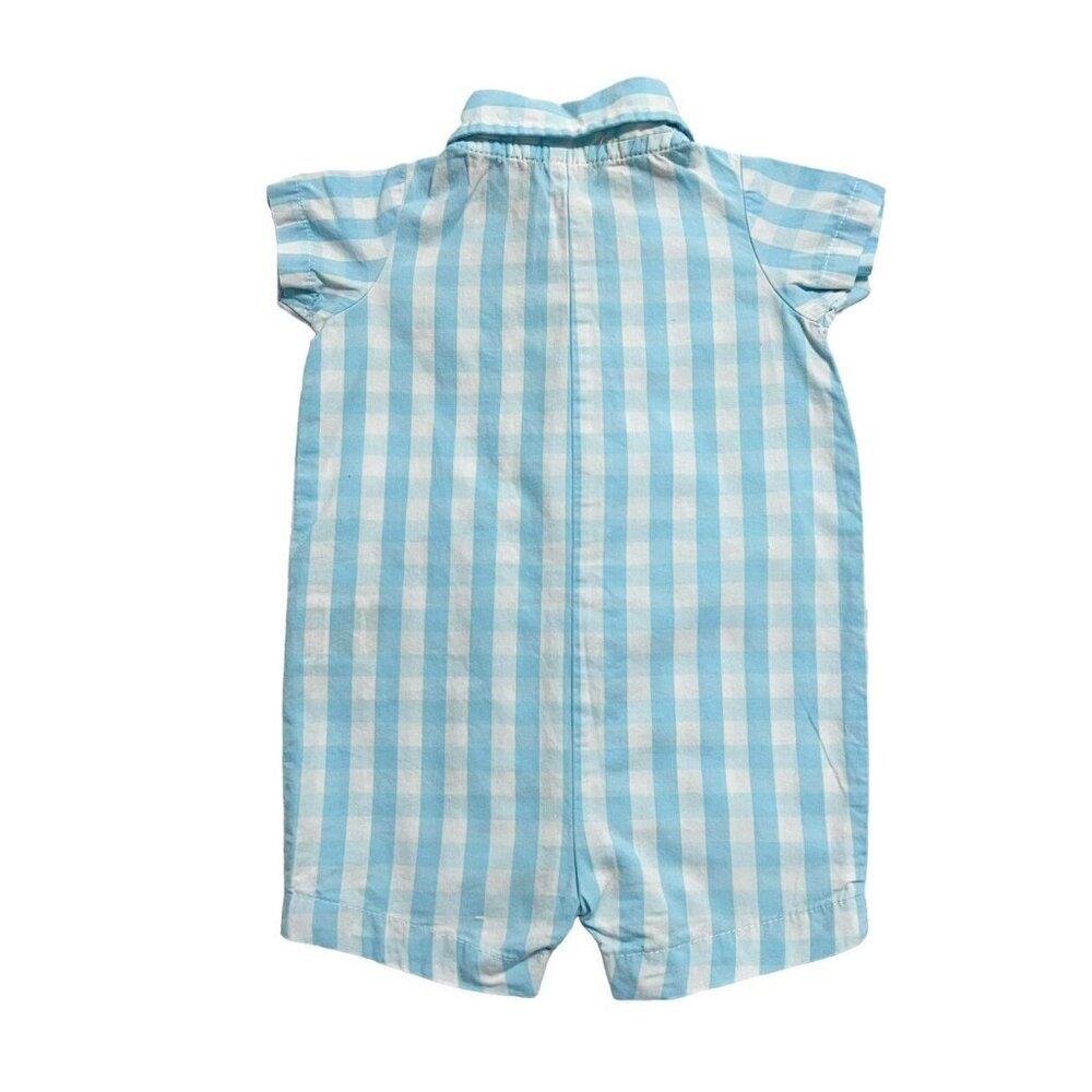 Carter's NB Newborn Light Blue Gingham Plaid Romper - Picture 2 of 5